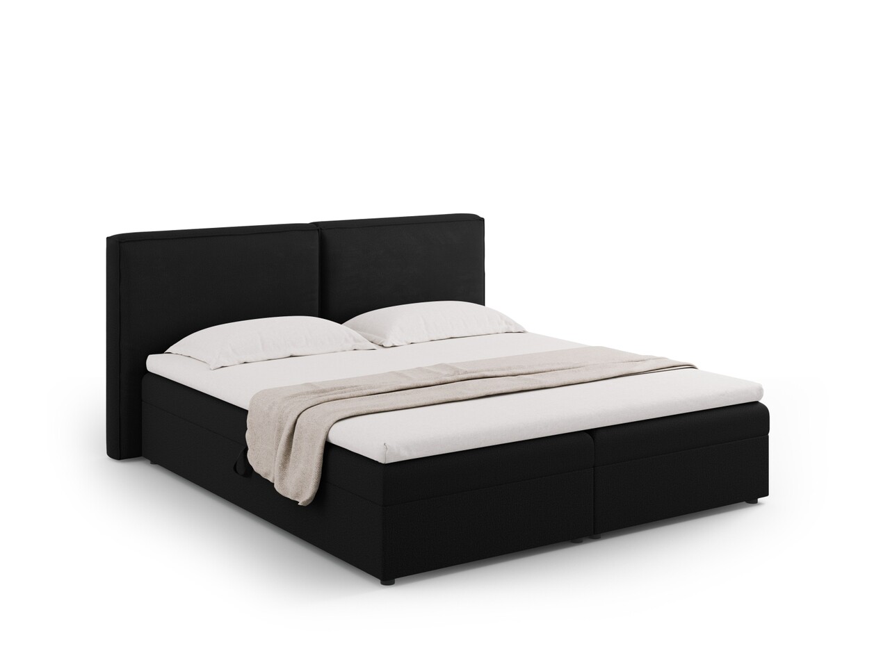 Pat continental cu tablie si lada depozitare + topper 4 cm + saltea 16 cm, Jodie-78, Micadoni Home, 140x200 cm, tesatura structurata, negru