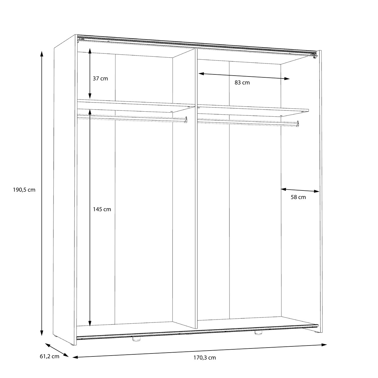 Dulap pentru haine Wijk, Bedora, 170.3x61.2x190.5 cm, PAL/metal, maro antic/gri inchis