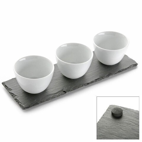 Set 4 boluri pentru aperitiv si suport Versa, 30x10 cm, portelan