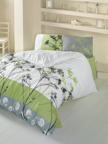 Lenjerie de pat dubla King Quilt(EU) Blezza - Green v2, Victoria, 3 piese, 240x220 cm, amestec bumbac, multicolor