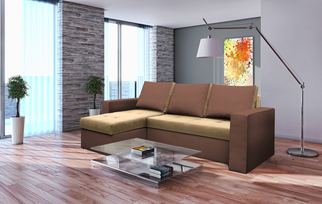 Coltar extensibil Toledo, 226x145x79 cm, 2 lazi depozitare, Reversibil, Maro/Crem - 1 | YEO