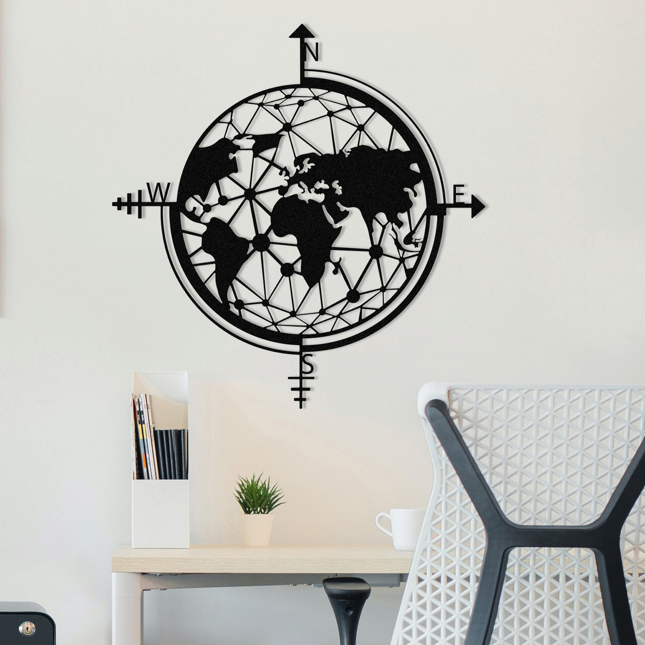 Decoratiune de perete, World Map, metal, 49 x 50 cm, negru - 1 | YEO