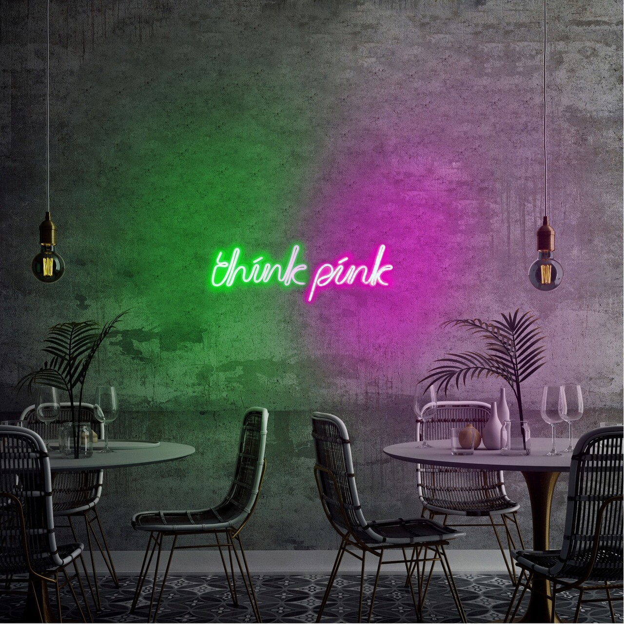 Decoratiune luminoasa LED, Think Pink, Benzi flexibile de neon, DC 12 V, Verde - 1 | YEO