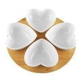 Set boluri aperitive 5 piese Heart Natural, Ambition, 25 cm, portelan/bambus, alb