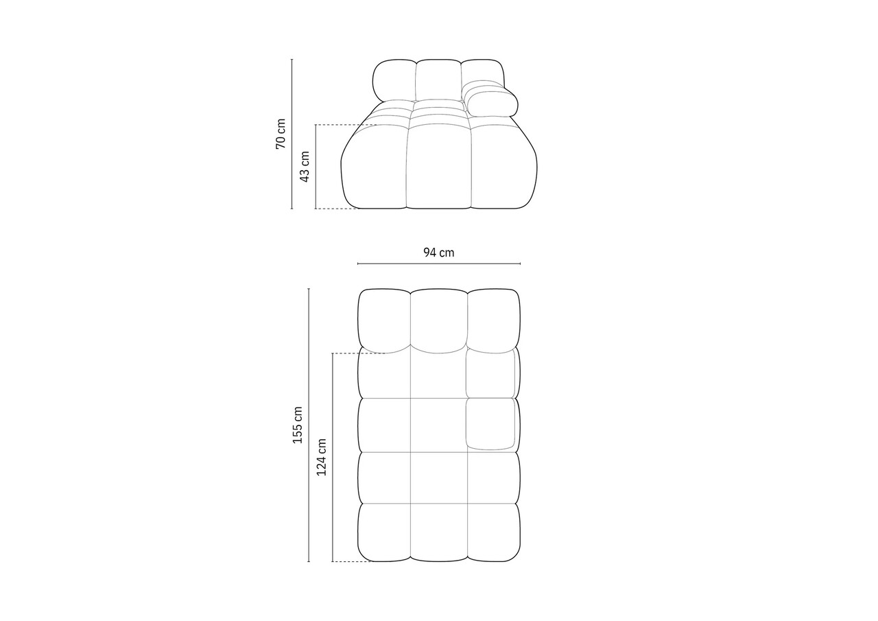 Sezlong living dreapta 1 loc, Bellis-213, Micadoni Home, 155x94x70 cm, tesatura boucle, grafit