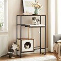 Mobilier 2in1 pentru pisici cu culcus si stalp pentru zgariat, Feandrea, 74x34x114 cm, PAL/otel/sisal, maro