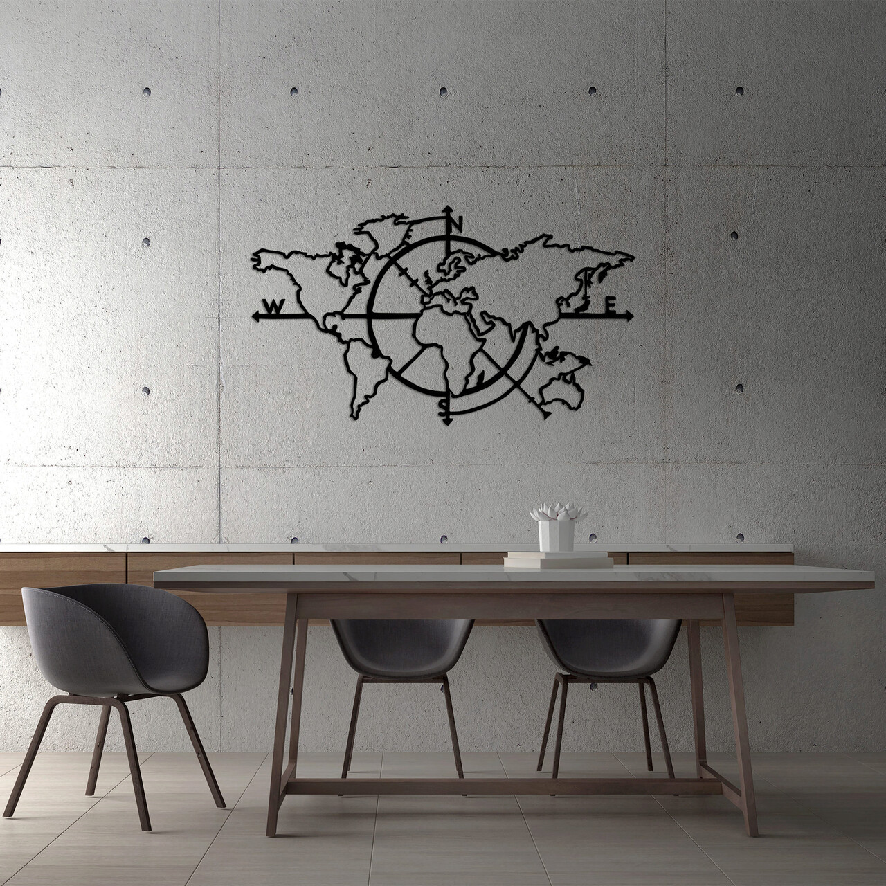 Decoratiune de perete, World Map 8, Metal, Dimensiune: 118 x 68 cm, Negru - 1 | YEO