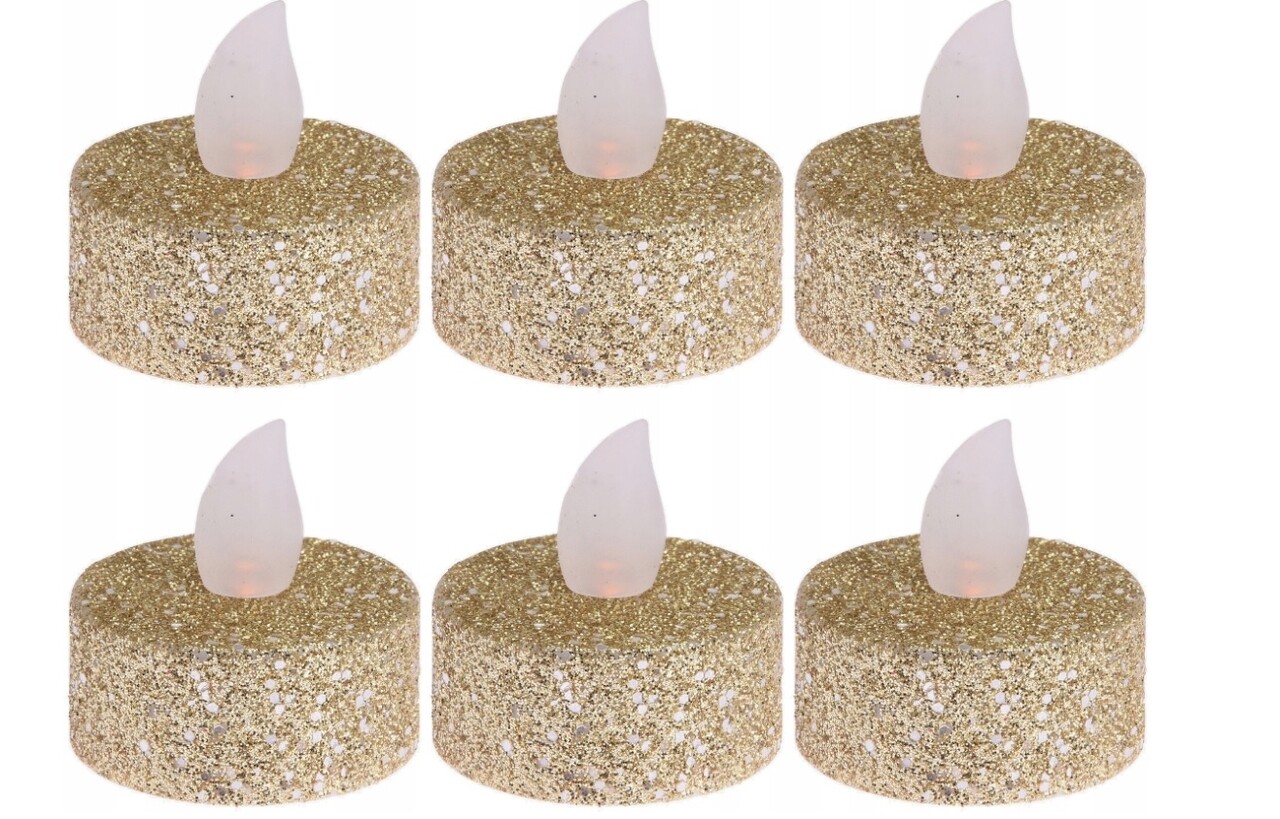 Set 6 lumanari cu LED Glitter, 3.8x4 cm, auriu