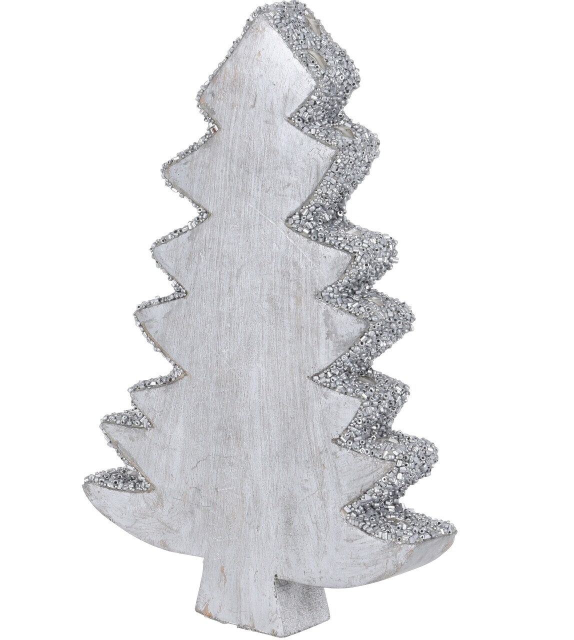 Decoratiune Xmas Tree, 15x3x22 cm, lemn de mango, margele argintii