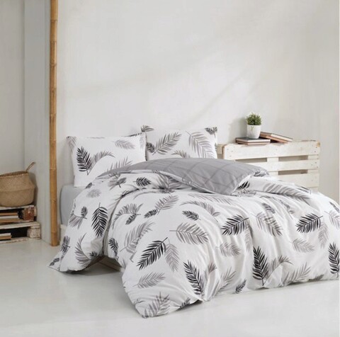 Lenjerie de pat pentru o persoana Single XL (DE), Plume - Grey, Pearl Home, Bumbac Ranforce