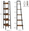 Biblioteca cu 5 rafturi Vasagle Ladder, 33.8x30x170 cm, PAL/otel, maro/rustic