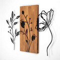 Decoratiune de perete, Triple Flowers, Lemn/metal, Dimensiune: 86 x 58 cm, Nuc / Negru