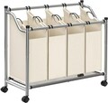 Cos de rufe cu 4 compartimente si roti, Vasagle, 4 x 35 L, 87.5 x 38.5 x 81 cm, fier/tesatura oxford, bej