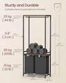 Cos de rufe cu 2 compartimente, 2 rafturi suspendate si bara umerase, Vasagle, 2 x 46 L, 73x33x177 cm, PAL/otel, maro rustic