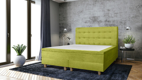 Pat matrimonial, Stockholm, Buttons E, 180x200 cm, saltea tip Pocket, topper memory, Verde