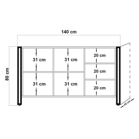 Bufet inferior Cosmo Nora, Sapphire, 140x45x80 cm, natural/negru