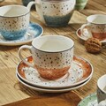 Set 6 cesti de cafea cu farfurie Iris Sienna, Tognana Porcellane, 80 ml, portelan New Bone China, multicolor