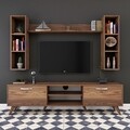 Comoda TV cu 3 rafturi de perete M5 - 240, Wren, 180 x 35 x 48.6 cm/90 cm/133 cm, walnut