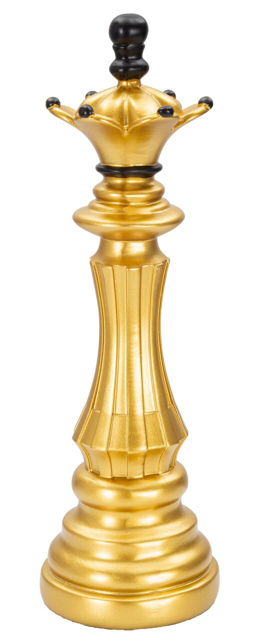 Statueta decorativa / Piesa de sah Regina, Gold Queen, Mauro Ferretti, Ø12 x 37 cm, polirasina, auriu/negru