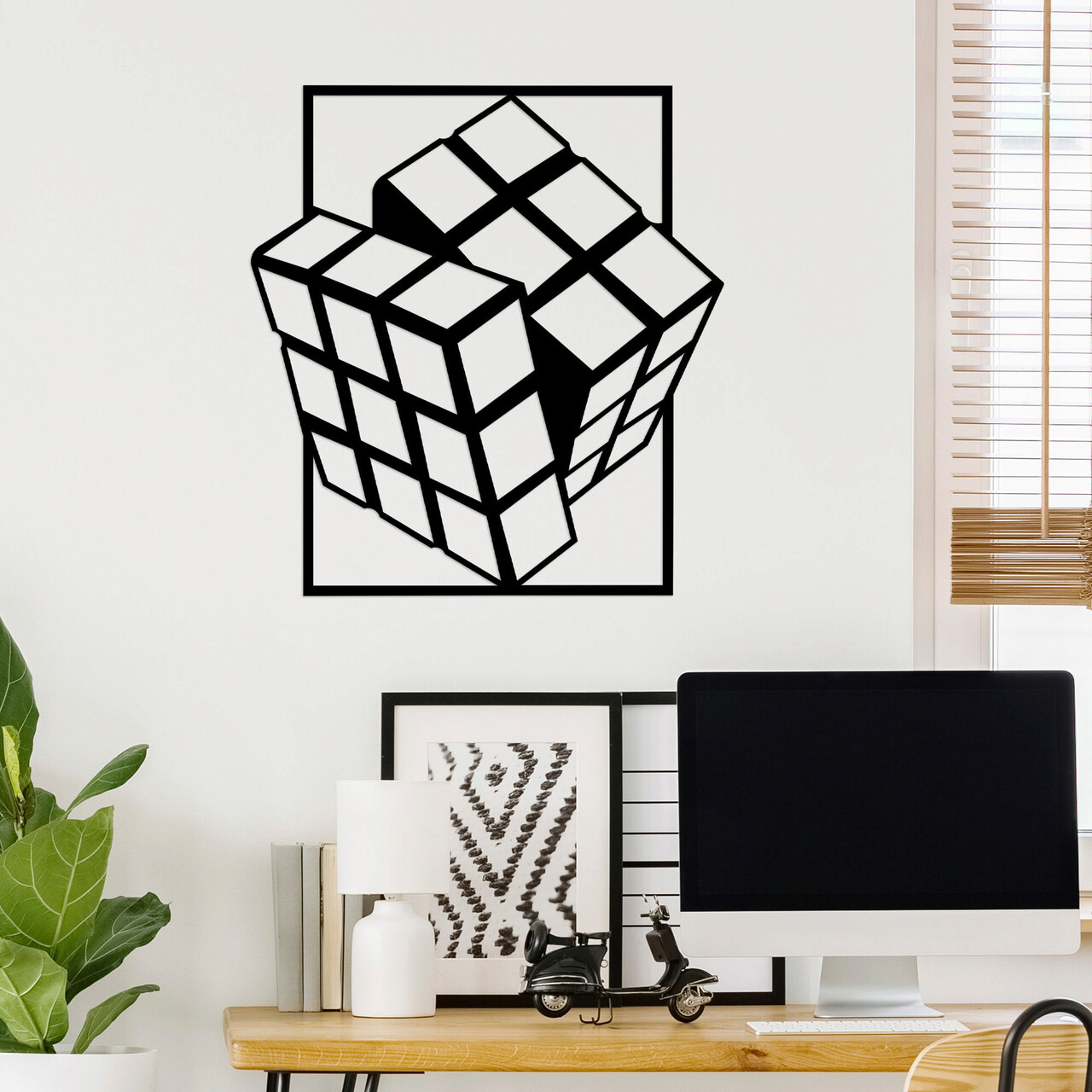 Decoratiune de perete, Rubik\'s Cube, Metal, Dimensiune: 64 x 69 cm, Negru