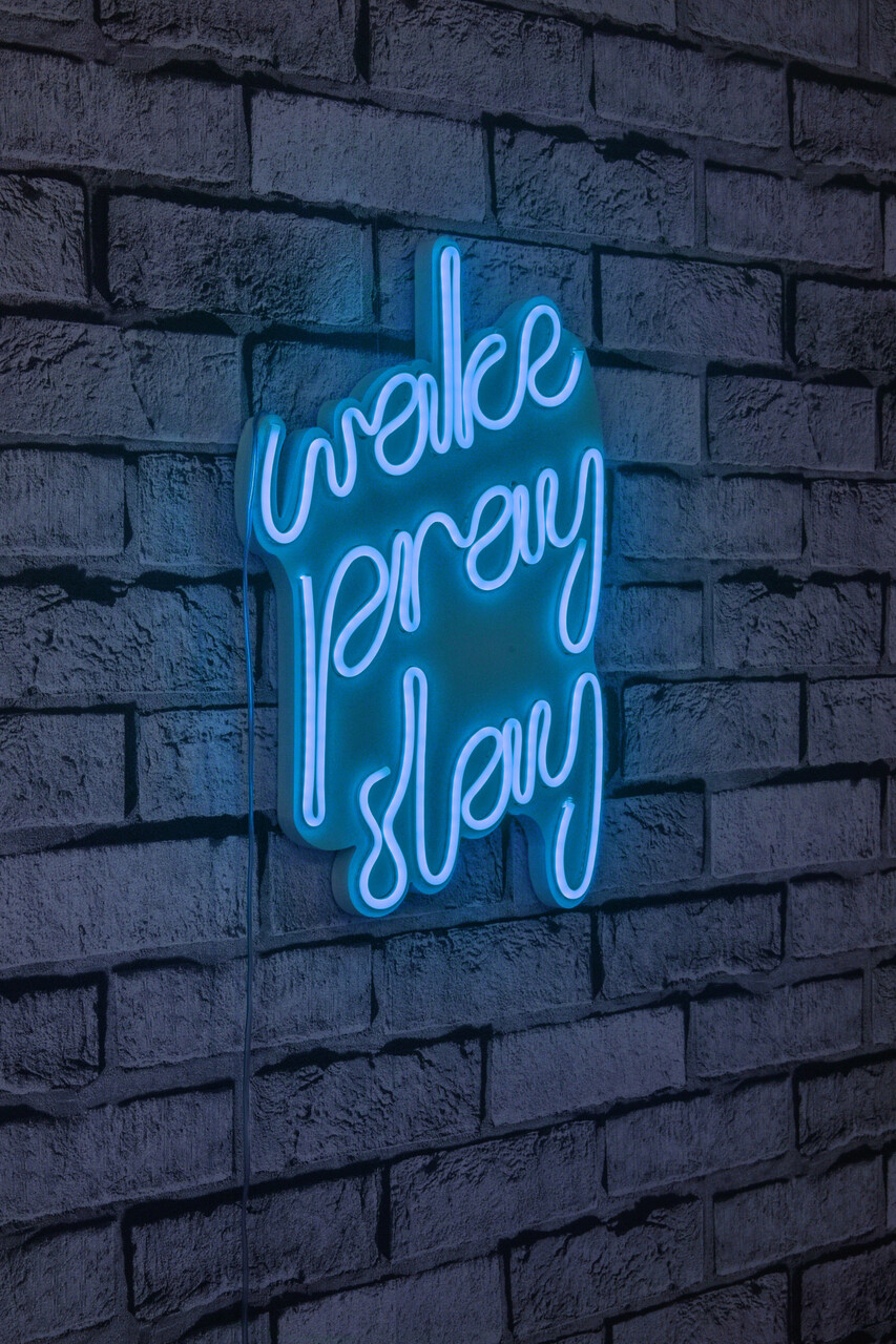 Decoratiune luminoasa LED, Wake Pray Slay, Benzi flexibile de neon, DC 12 V, Albastru