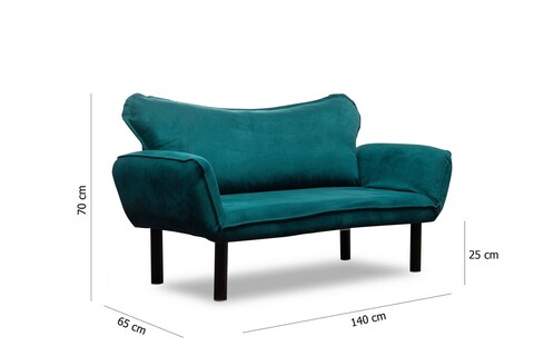 Canapea extensibilă cu 2 locuri, Futon, 859FTN1230, Metal, Albastru petrol