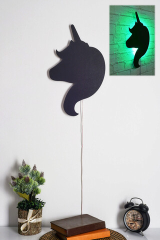 Decoratiune luminoasa LED, Unicorn, MDF, 60 LED-uri, Verde