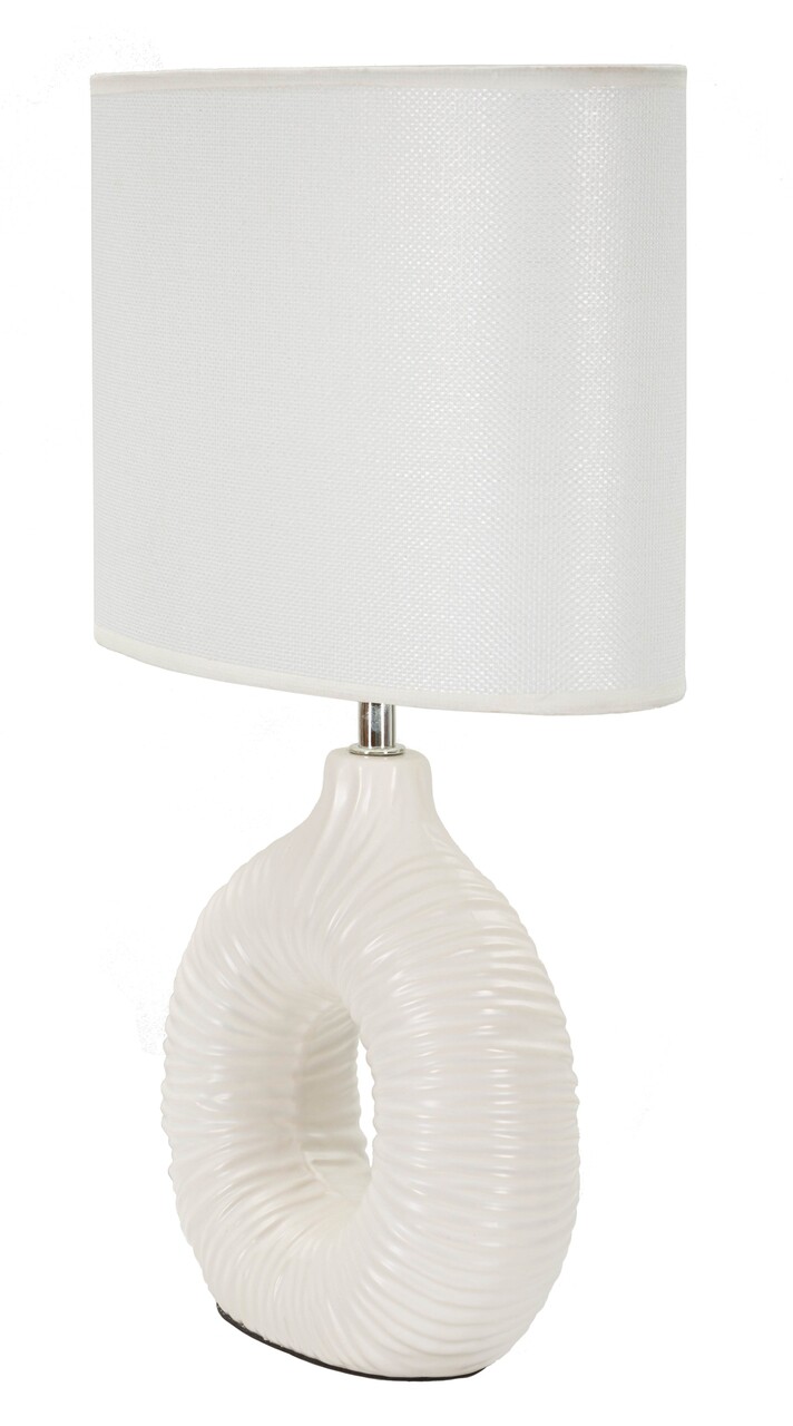 Lampa de masa Seta, Mauro Ferretti, 1 x E14, 40W, 28.5x15x43 cm, ceramica/fier/textil, alb