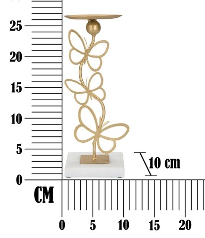 Suport pentru lumanare Butterfly, Mauro Ferretti, 10x10x26.5 cm, fier/marmura, auriu