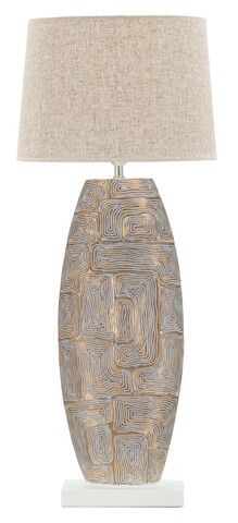 Lampa de masa Eclips, Mauro Ferretti, 1x E27, 40W, 38x90 cm, polirasina/fier/textil, auriu/alb