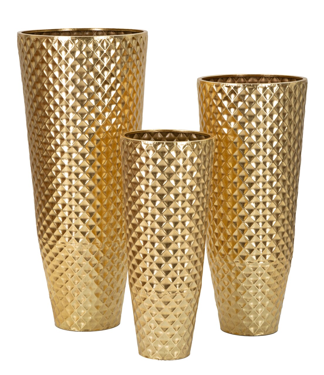 Set 3 ghivece / vase decorative Glotty, Mauro Ferretti, 48x48x110 cm, fier, auriu