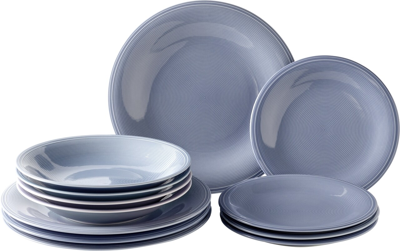 Set de masa 12 piese, Like Villeroy & Boch, Color Loop Horizon, portelan premium, albastru