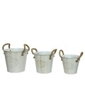 Set 3 ghivece Shabby Round, Decoris, zinc, alb