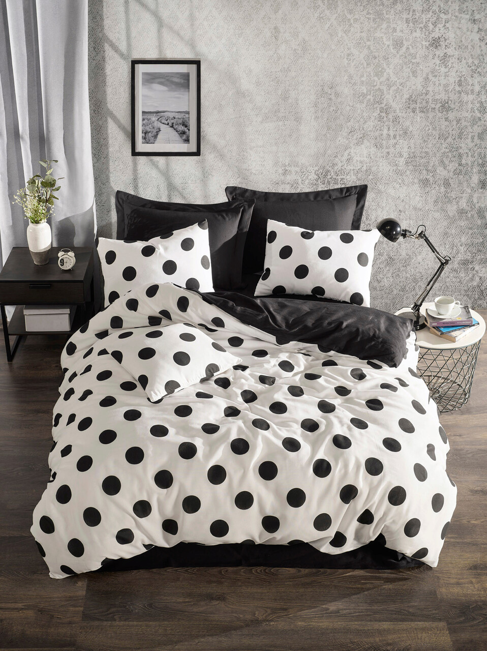 Lenjerie de pat pentru o persoana, Mixpuan - Black, Eponj Home, 65% bumbac/35% poliester