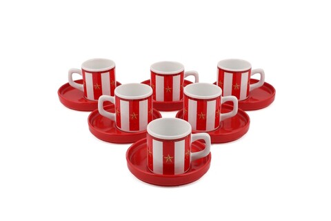 Set cesti de cafea, Keramika, 275KRM1608, Ceramica, Rosu/Alb