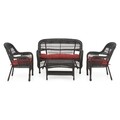 Set mobilier pentru gradina/terasa, 4 piese, Barbara, otel, maro/grena