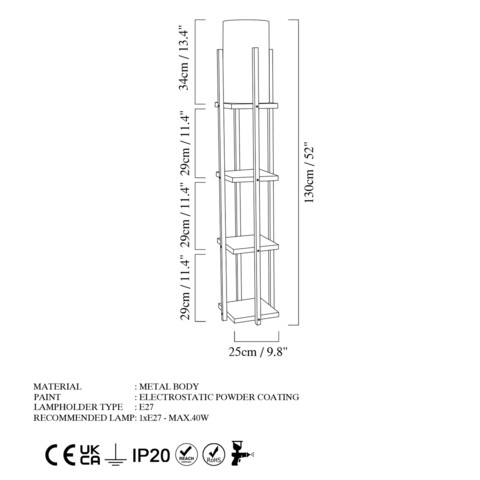 Lampadar, Lampana, 211LMP1110, Metal, Alb/Auriu