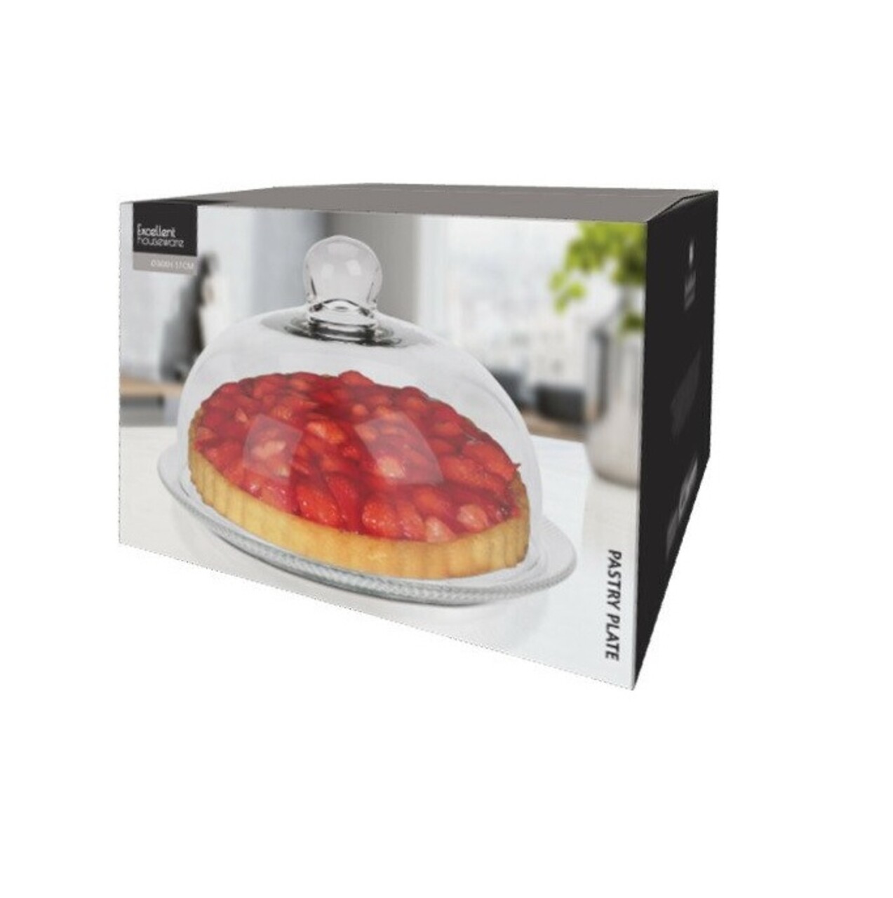 Platou tort cu capac, Excellent Houseware, 30x17 cm, sticla, transparent