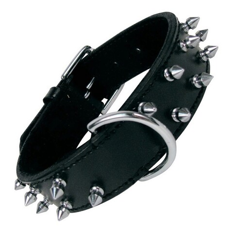 Zgarda pentru caini Spikes Two Rows, 50 cm, piele/metal, negru