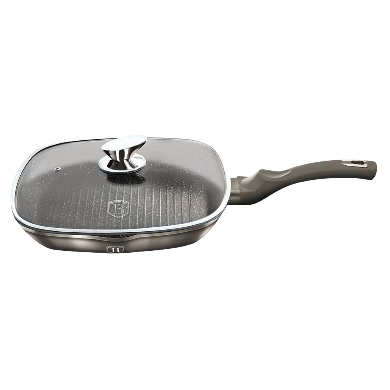 Tigaie grill cu capac din aluminiu forjat și marmură, Berlinger Haus, 28 cm, Carbon