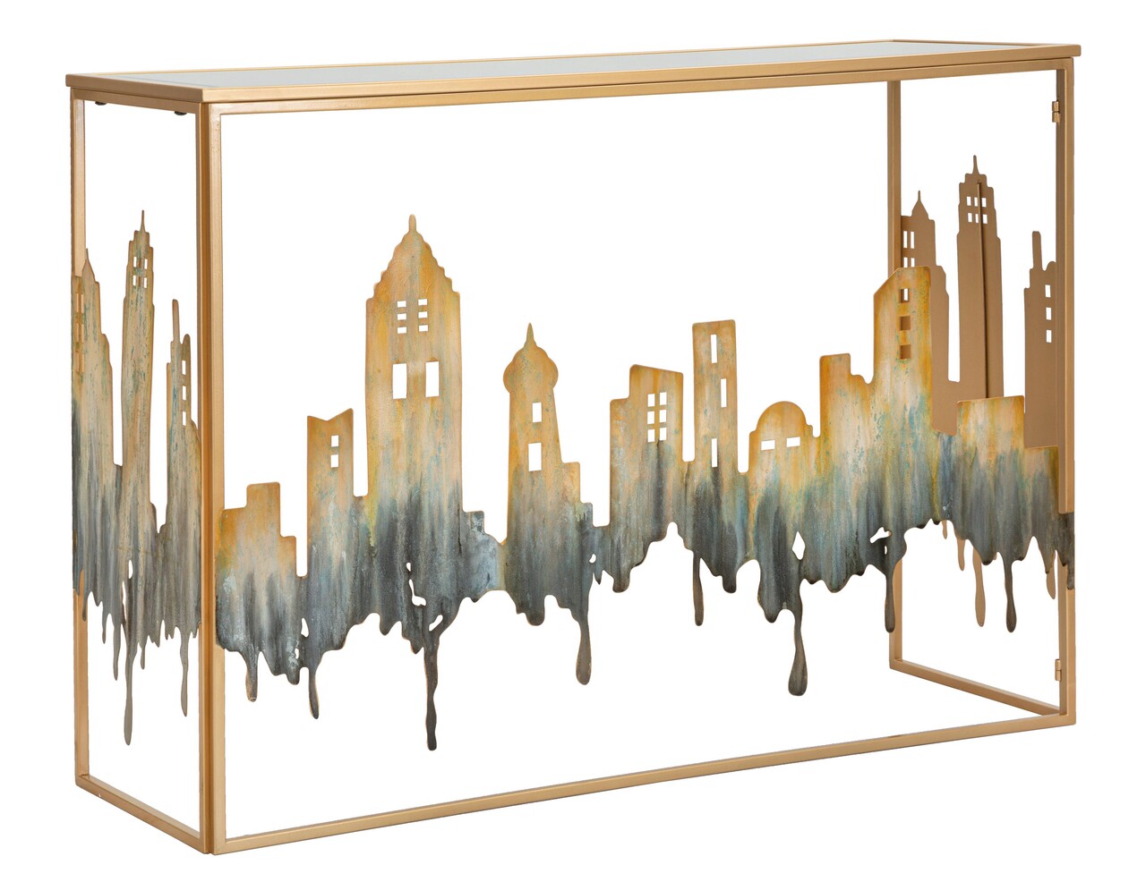 Consola City, Mauro Ferretti,  110 x 38.5 x 81 cm, fier/MDF/sticla, multicolor