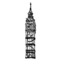 Decoratiune de perete, Big Ben, Metal, Dimensiune: 28 x 150 cm, Negru