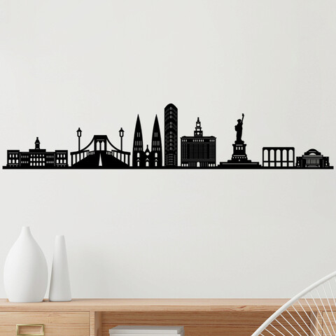 Decoratiune de perete, New York Skyline, Metal, Dimensiune: 120x24 cm, Negru