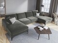 Coltar panoramic, Madara, Mazzini Sofas, 6 locuri, 334x182x90 cm, catifea, gri deschis