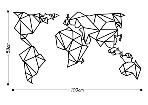 Decoratiune de perete, World Map2, Metal, 100 x 58 cm, Negru