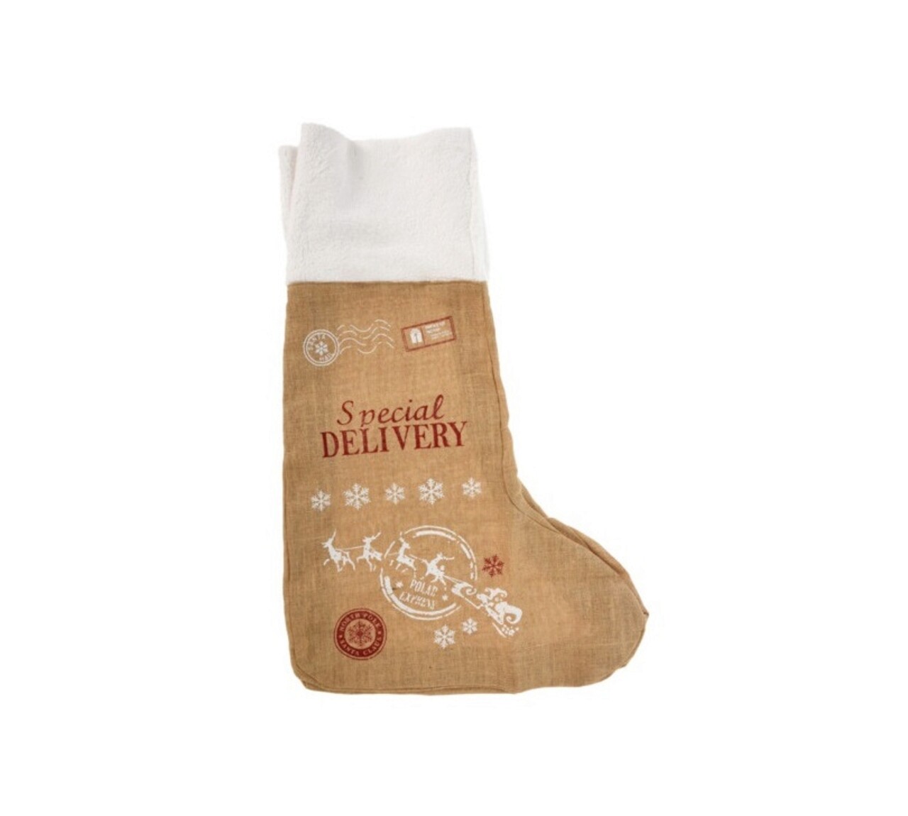 Decoratiune Stocking top white, 90 x 35 cm, iuta