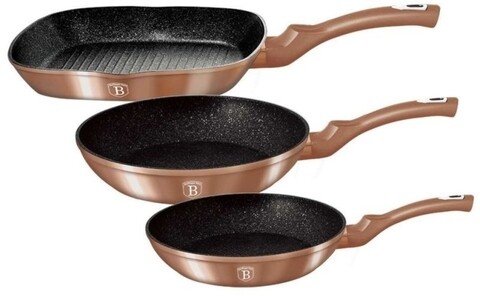 Set 3 tigai din aluminiu forjat si marmura, Berlinger Haus, 20 cm/24 cm/28 cm, Rose Gold