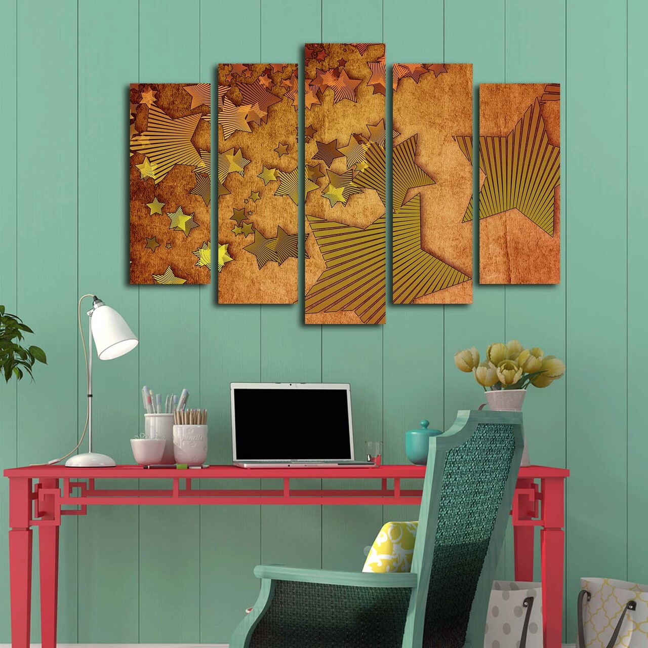 Set 5 tablouri decorative, 5PATK-200, Canvas, 19 x 70 cm, Multicolor - 2 | YEO