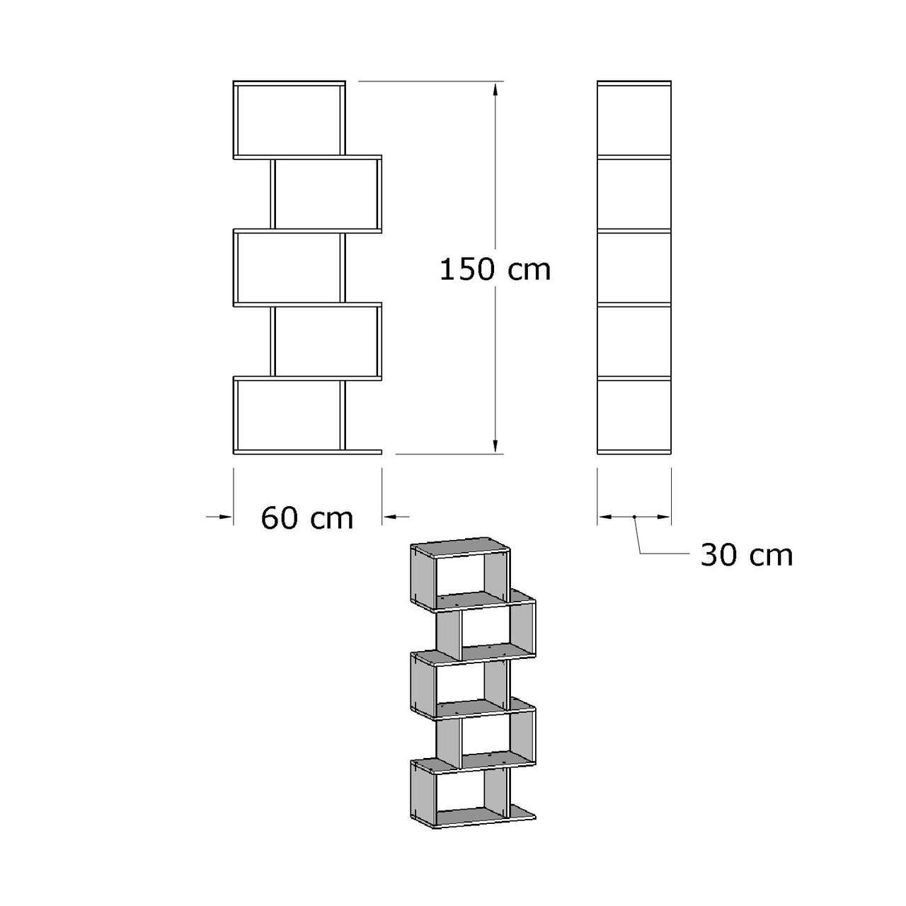 Biblioteca Meric, Elegance, 60x30x150 cm, alb - 1 | YEO