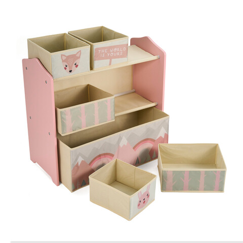 Organizator jucarii / mobilier camera copilului U-grow, 63x30x60 cm, lemn, roz